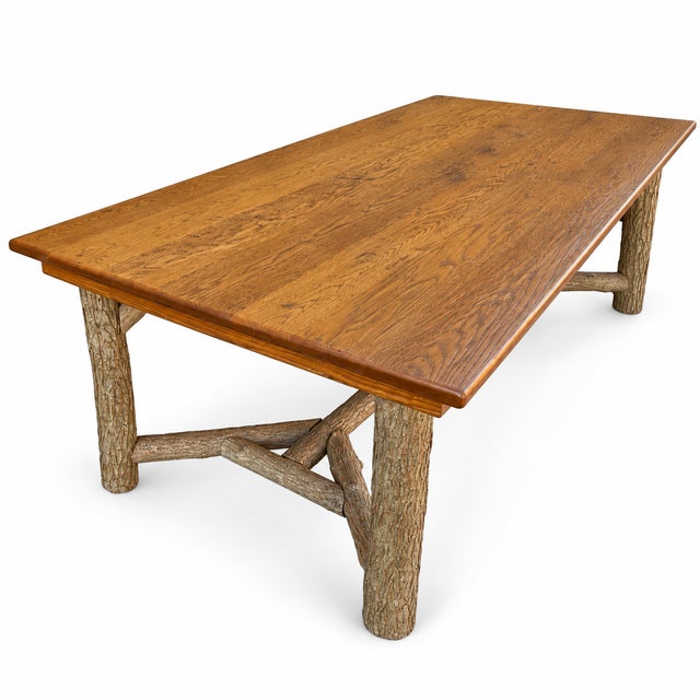 Brown Ralph Lauren Style Rustic Ranch Oak Farm Table Faux Bois Legs - La Lune Collection 98” For Sale - Image 8 of 10