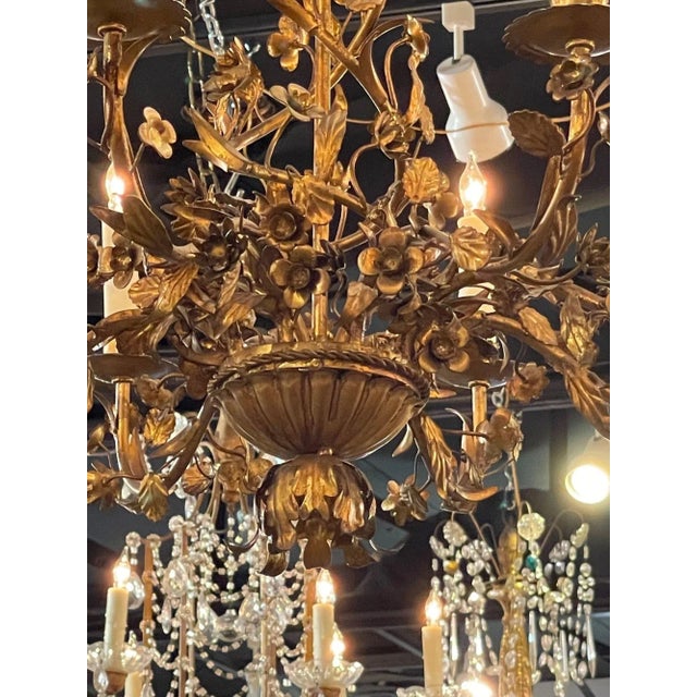 19th Century 19th Century Italian Gilt Tole Floral Chandeliers With 8 Lights For Sale - Image 5 of 12