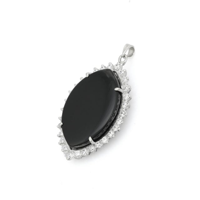 Art Nouveau Bochic 925 Silver Pendant With Marquise Cut Black Onyx Halo Sparkling Zircons For Sale - Image 3 of 10
