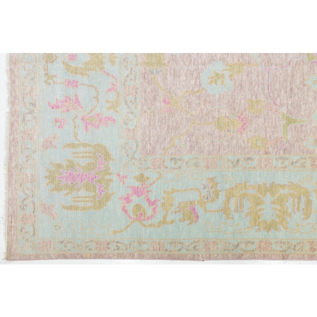 Pink Contemporary Oushak Style Wool Rug Handmade With Floral Design For Sale - Image 11 of 11