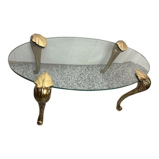 P.E.Guerin Hollywood Regency Glass & Brass Oval Coffee Table For Sale