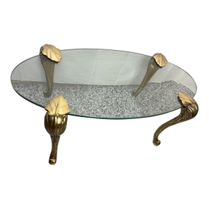 P.E.Guerin Hollywood Regency Glass & Brass Oval Coffee Table
