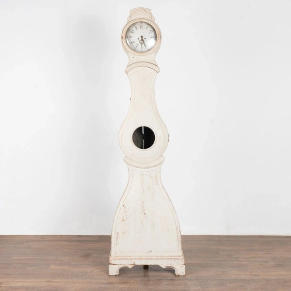 Tall White Swedish Pine Mora Grandfather Clock, Circa 1840 | Chairish