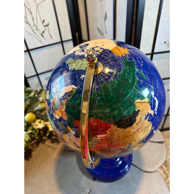 VTG Large Lapis Lazuli Globe W/ Semi Precious Stones 24 In For Sale - Image 11 of 12