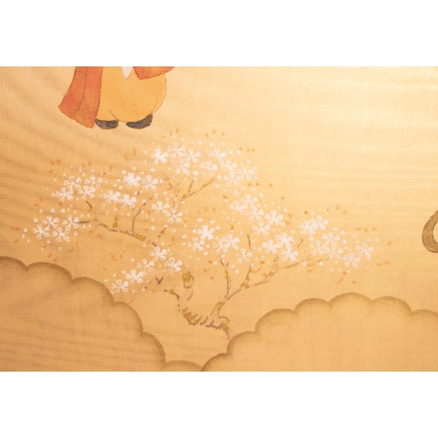 1970s 1970-1980s Shōwa Era Japanese Silk Byobu Screen "The Tale of Genji" For Sale - Image 5 of 18