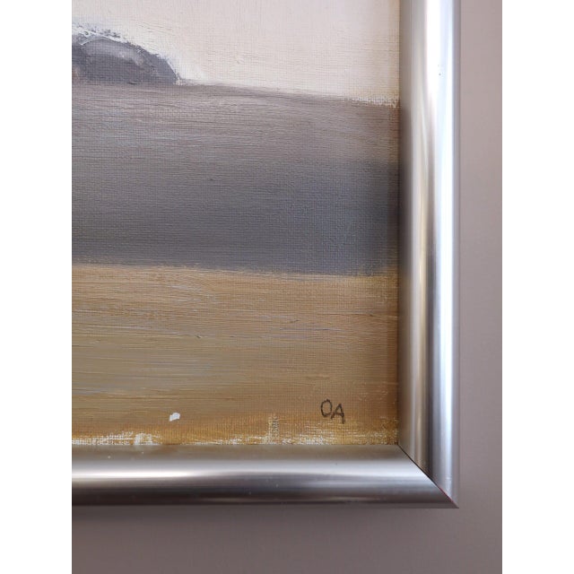 Gray Mid-Century Modern 'Distant Trees' Vintage Original Swedish Abstract Landscape Oil Painting, Framed For Sale - Image 8 of 13