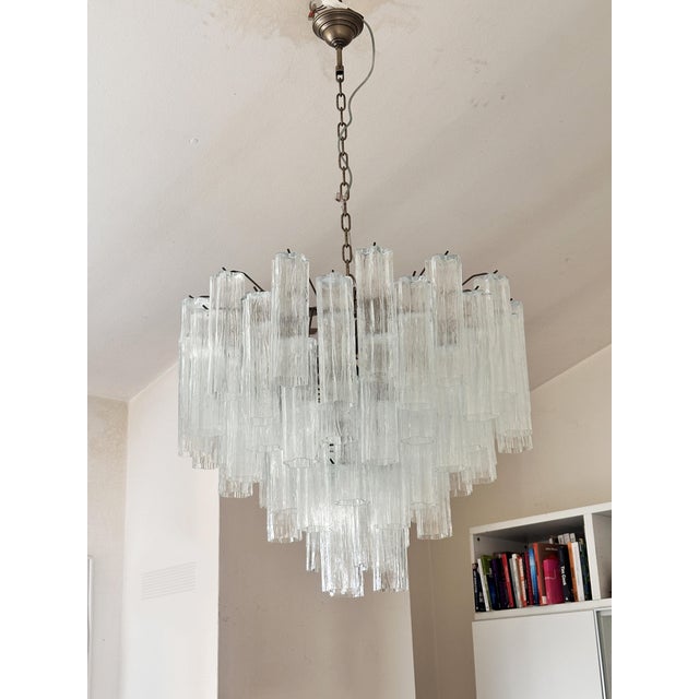 Mid-Century Modern Contemporary Trasparent “Tronchi” Murano Glass Brunish Chandelier in Venini Style For Sale - Image 3 of 7