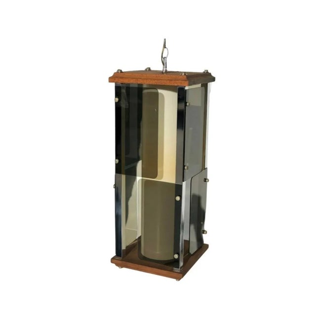 Nova Mid Century Danish Modern Swag Hanging Ceiling Lamp Lucite Walnut Chrome Nova of California For Sale - Image 4 of 4