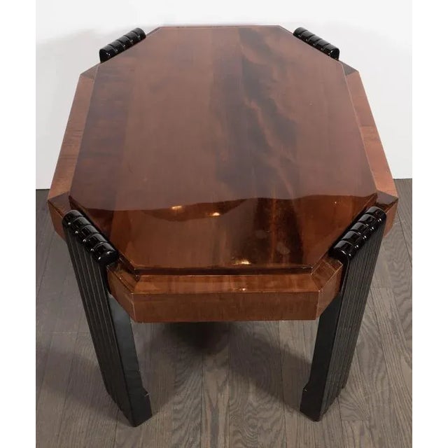 Black Art Deco Streamlined Octagonal Occasional Table in Bookmatched Burled Walnut For Sale - Image 8 of 10