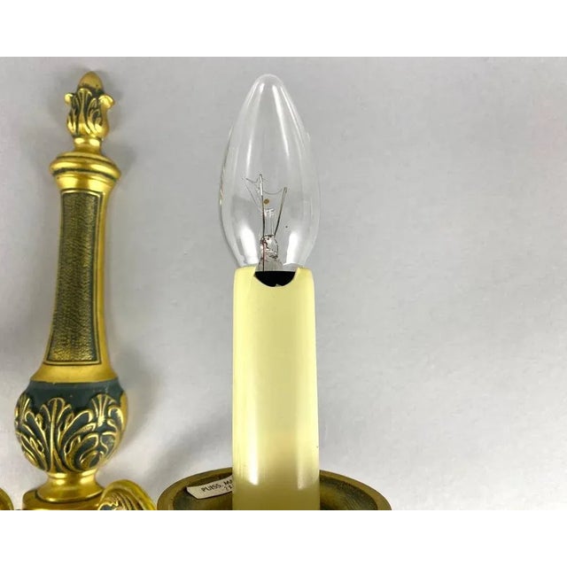 Gold Vintage Double-Arm Wall Sconce in Gilt Brass and Enamel by Lumalux Paris For Sale - Image 8 of 11