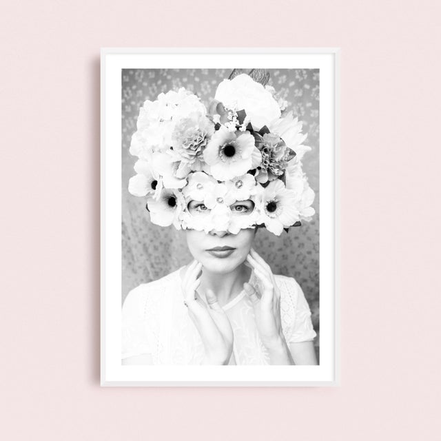 Paper 'Masquerade' Black and White Contemporary Floral Portrait Photography Print, 36 X 54" Fine Art Photograph For Sale - Image 7 of 7