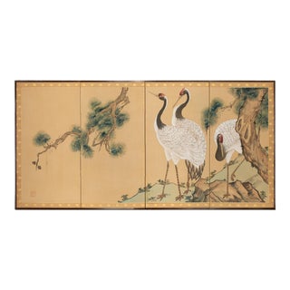 C. 1960s Chinoiserie Landscape With Red-Crowned Cranes Silk Screen For Sale