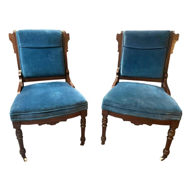 Pair of Antique Eastlake Victorian Parlor Chairs From the 19th Century For Sale