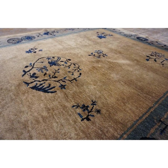 Beige 1920s Tan Beige Color With Great Blue Florid Design Antique Chinese Peking Rug For Sale - Image 8 of 10