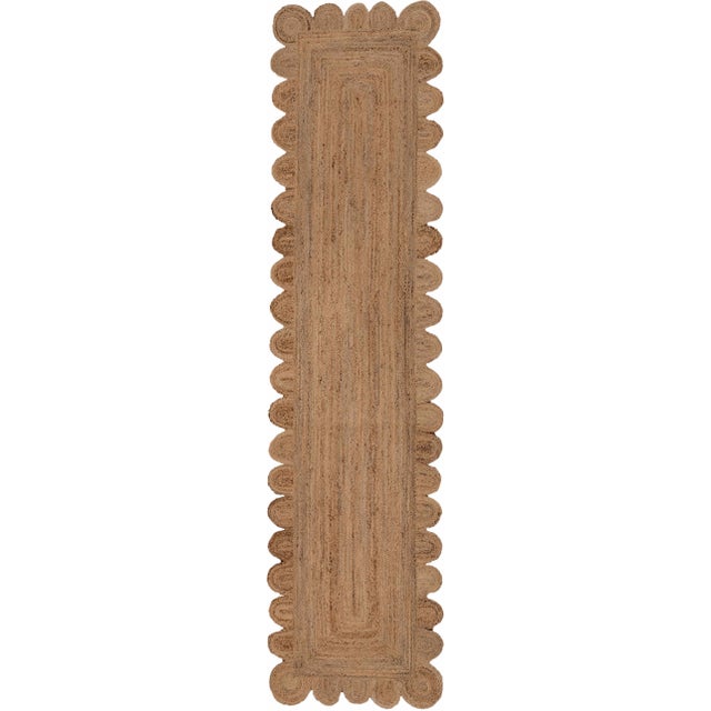 Gold Natural Color Jute Scallop Handmade Bohomian Rug Runner 3'x12' For Sale - Image 8 of 10