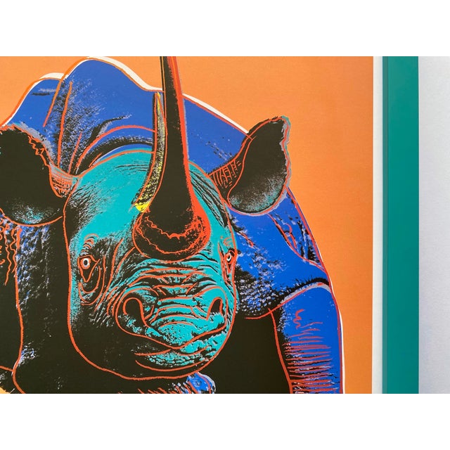 Andy Warhol Estate Vintage 1989 Endangered Species Framed Lithograph Pop Art Print " Black Rhinoceros " 1983 For Sale - Image 12 of 16
