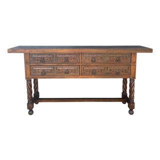 Spanish Renaissance Style Console Table with Spiral Turned Legs, 1920s For Sale