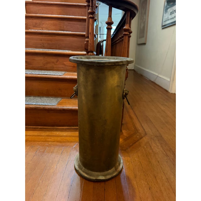 Brass Antique Brass Lion Head Umbrella Stand For Sale - Image 8 of 8