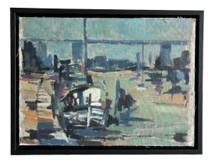 Harbour, 1960s, Oil Painting on Board, Framed