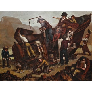 1960s Barry Leighton Jones Original Oil on Canvas Signed Children Play on Old Car For Sale