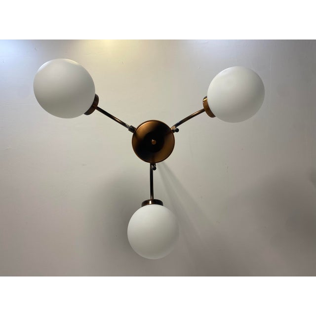 1980s Vintage Mid-Century 3-Light Opaline Glass Chandelier from Kaj, Former Yugoslavia, 1970s For Sale - Image 5 of 11