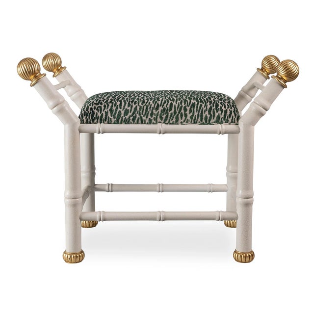 2020s Boca White Earl Emerald Animal Print Bamboo Bench For Sale - Image 5 of 9