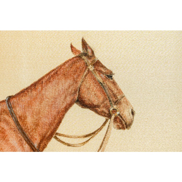 Rare Pair Antique English Horse Portraits on Silk Hand Painted Equestrian Sporting Art Home Decor For Sale - Image 10 of 17