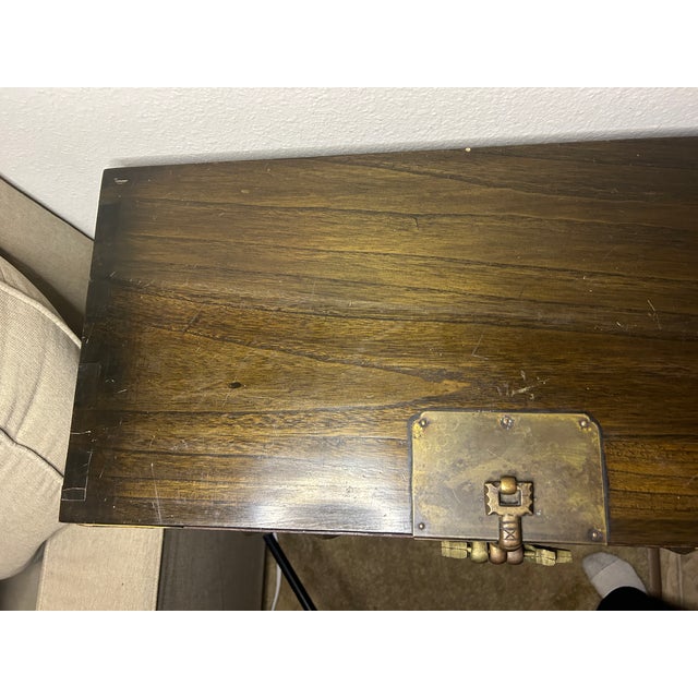 Brown Antique Korean Bandaji With Ornate Brass Hardware & Rare Working Fish Lock For Sale - Image 8 of 18