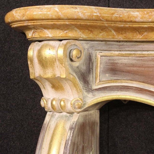 Italian Scenic Painted and Gilded Wooden Fireplace, 1980 For Sale - Image 4 of 13