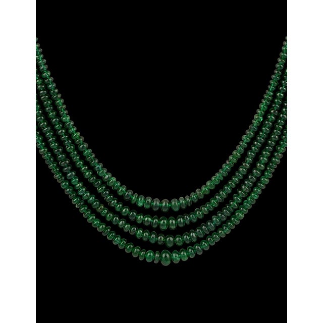 250ct Fine Emerald Beads 4 Line Necklace with 14 Kt Yellow Gold Clasp Adjustable For Sale - Image 17 of 18