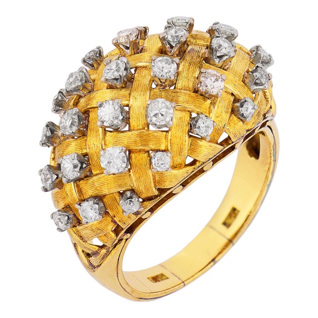 Vintage Diamond 18k Gold Bombe Ring, Size 9 For Sale