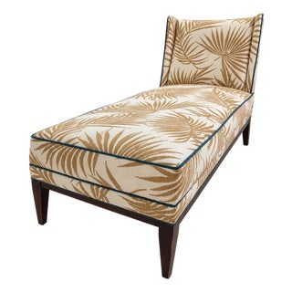 Custom Modern Chaise Lounge in Fabricut Palm Fabric For Sale