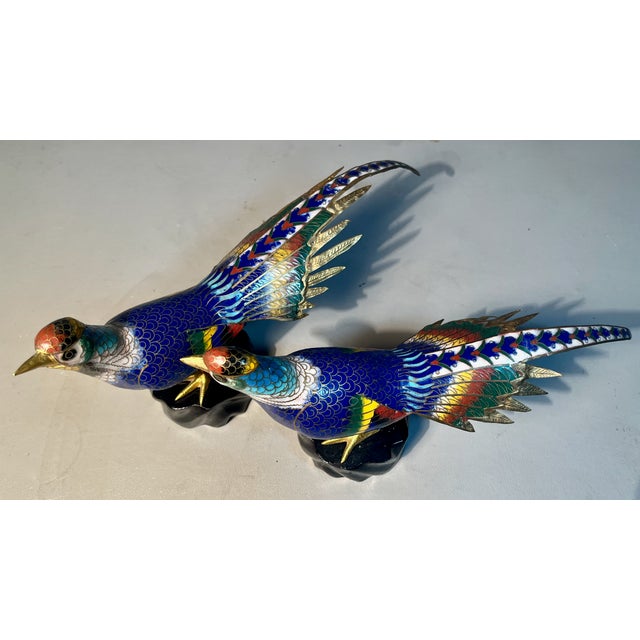 Metal Pair Cloisonne Pheasants Large Chinese Sculpted Gilt Birds Qing Dynasty For Sale - Image 7 of 7