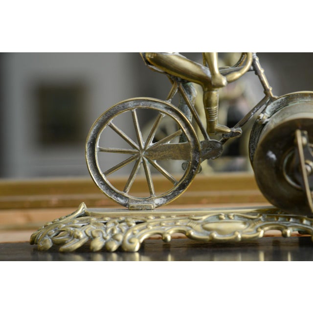 Antique Brass Cyclist Bicycle Clock British United Clock Co Victorian Working For Sale - Image 9 of 14