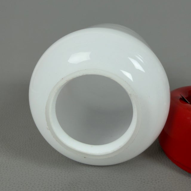 Space Age White Opal Glass Capsule Table Lamp with Red Wood Base, 1970s For Sale - Image 10 of 15