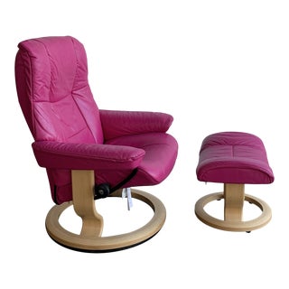 1980s Hot Pink Ekornes Lounge Chair and Ottoman For Sale
