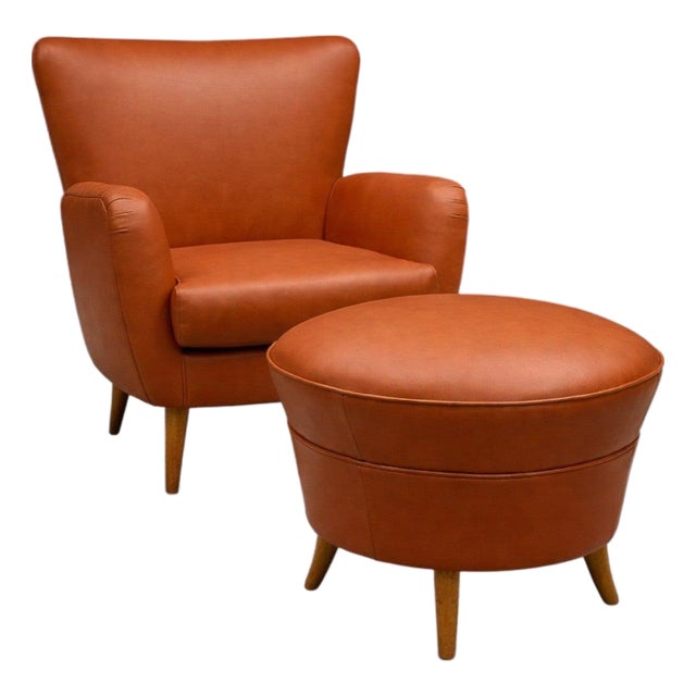 Brazilian Modern Armchair with Ottoman in Hardwood & Leather by Carlo Hauner, Brazil, 1950s - Lot 353 For Sale