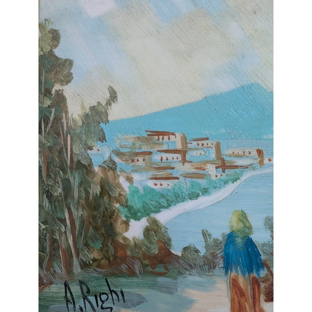 1950s Mid-Century Italian Landscape, Ceramic Tile Painting, Framed For Sale - Image 9 of 10