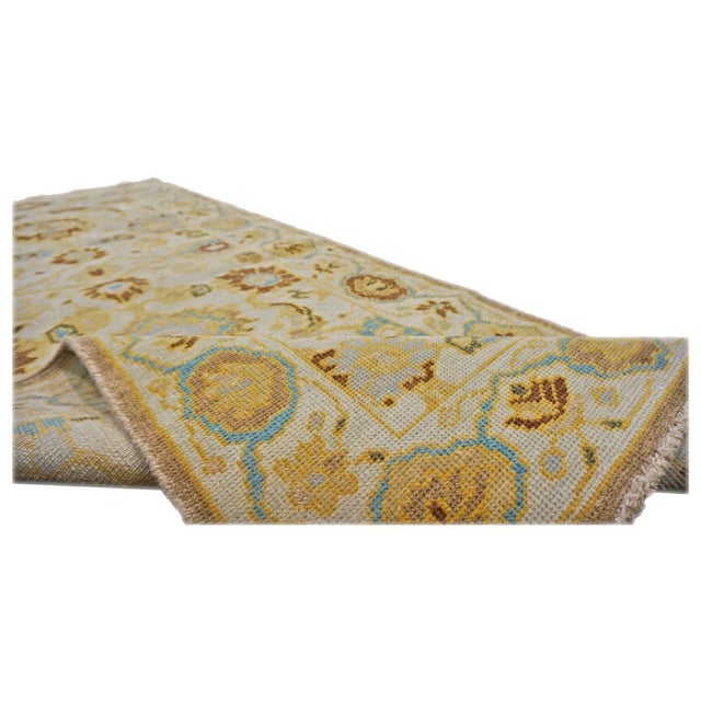 Early 21st Century 21st Century Afghan Sultanabad Wool 3x6 Ivory, Light Blue & Gold Handmade Runner Rug #1143914 For Sale - Image 5 of 6
