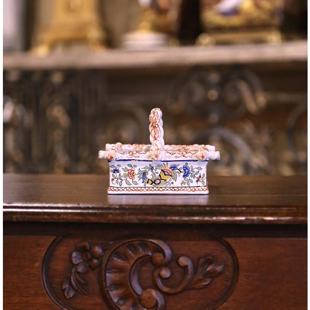 Early 20th Century French Painted Desvres Faience Six-Egg Holder Basket- 7 Pieces For Sale - Image 4 of 9