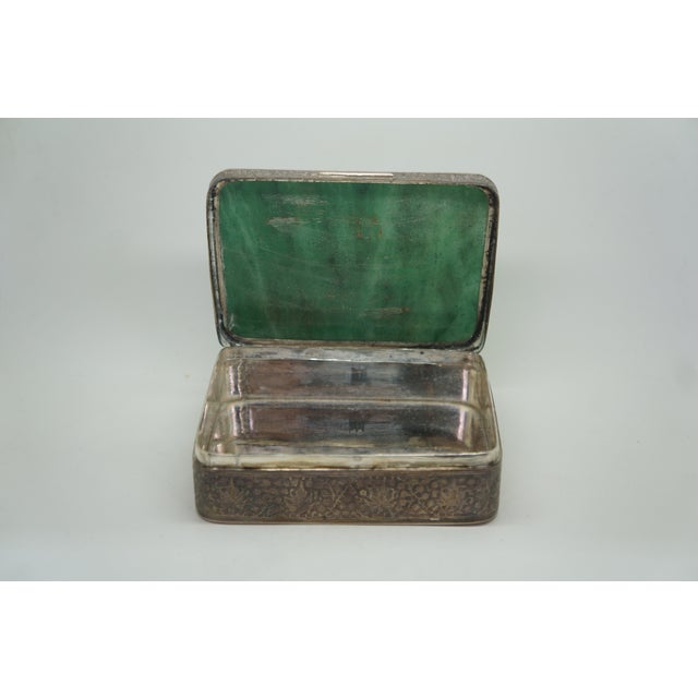Antique Continental Silver Plate Green Jade Keepsake Trinket Snuff Box 4" For Sale - Image 9 of 15