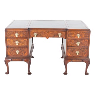 Queen Anne Desk Burr Walnut Writing Table, 1920s For Sale
