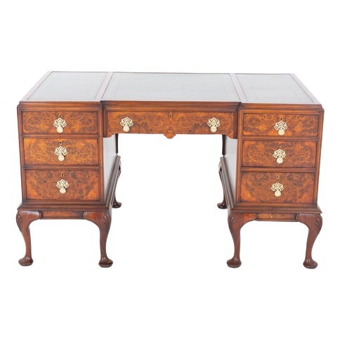 Queen Anne Desk Burr Walnut Writing Table, 1920s For Sale