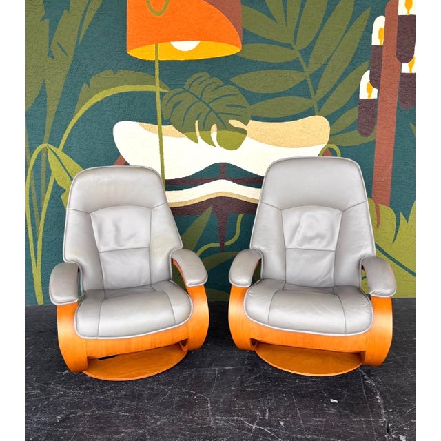 Danish Modern Fjords Admiral Leather Recliner W Otto Pair For Sale - Image 10 of 13