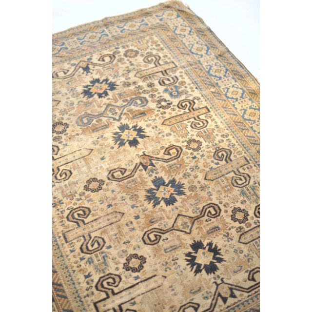 Textile Antique Caucasian Prepidil with Ram Horns in Beige & Navy Rug 4 x 5 For Sale - Image 7 of 13
