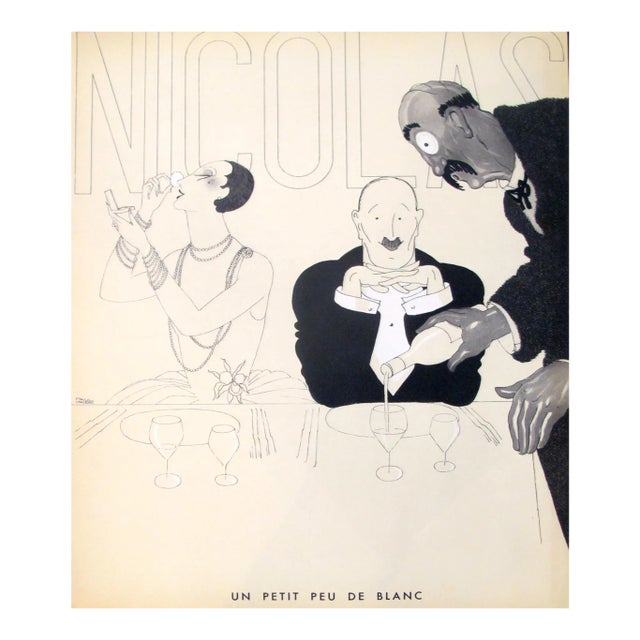1930s Vintage French Art Deco Print, Nicolas, Un Petit Peu De Blanc For Sale