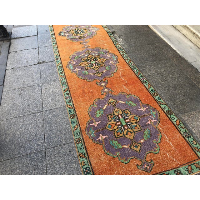 1960s 1960s Turkish Orange Handknotted Runner Rug For Sale - Image 5 of 10