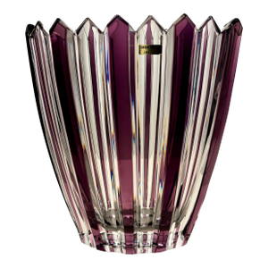 Vintage Caesar Crystal Bohemiae Purple & Clear Hand Cut Vase