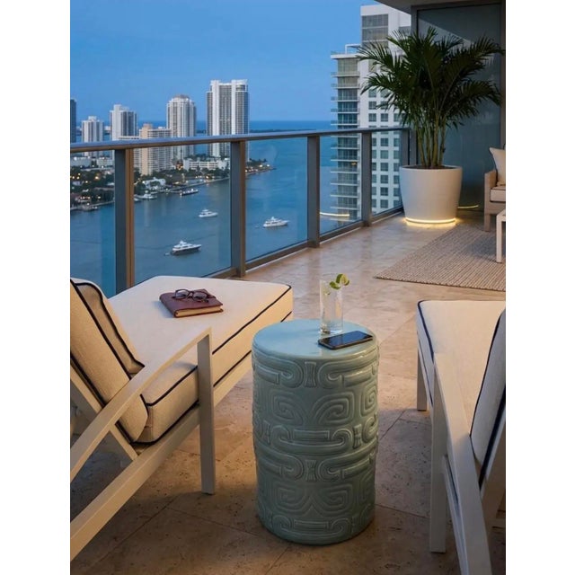Vintage Italian Turquoise Ceramic Cylindrical Accent Stool or Side Table For Sale - Image 10 of 11