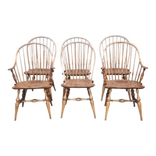 Mid 20th Century Set of 6 e.r. Buck Solid Maple Bow Back Side Windsor Chairs Made Massachussett For Sale